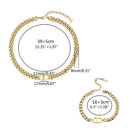 18K Gold Pig Nose Designer Necklace and Bracelet Set “Veronica Set” Curb Chain - Picture 9 of 9